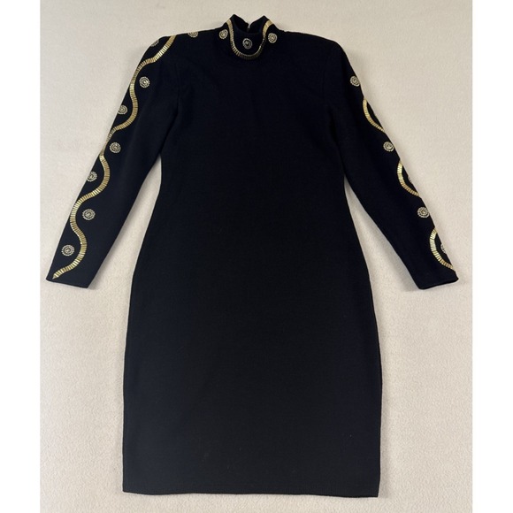 St. John Dresses & Skirts - Vtg ST John Santana Knit Dress 6 Black Gold Embellished Cocktail 90s Old Money